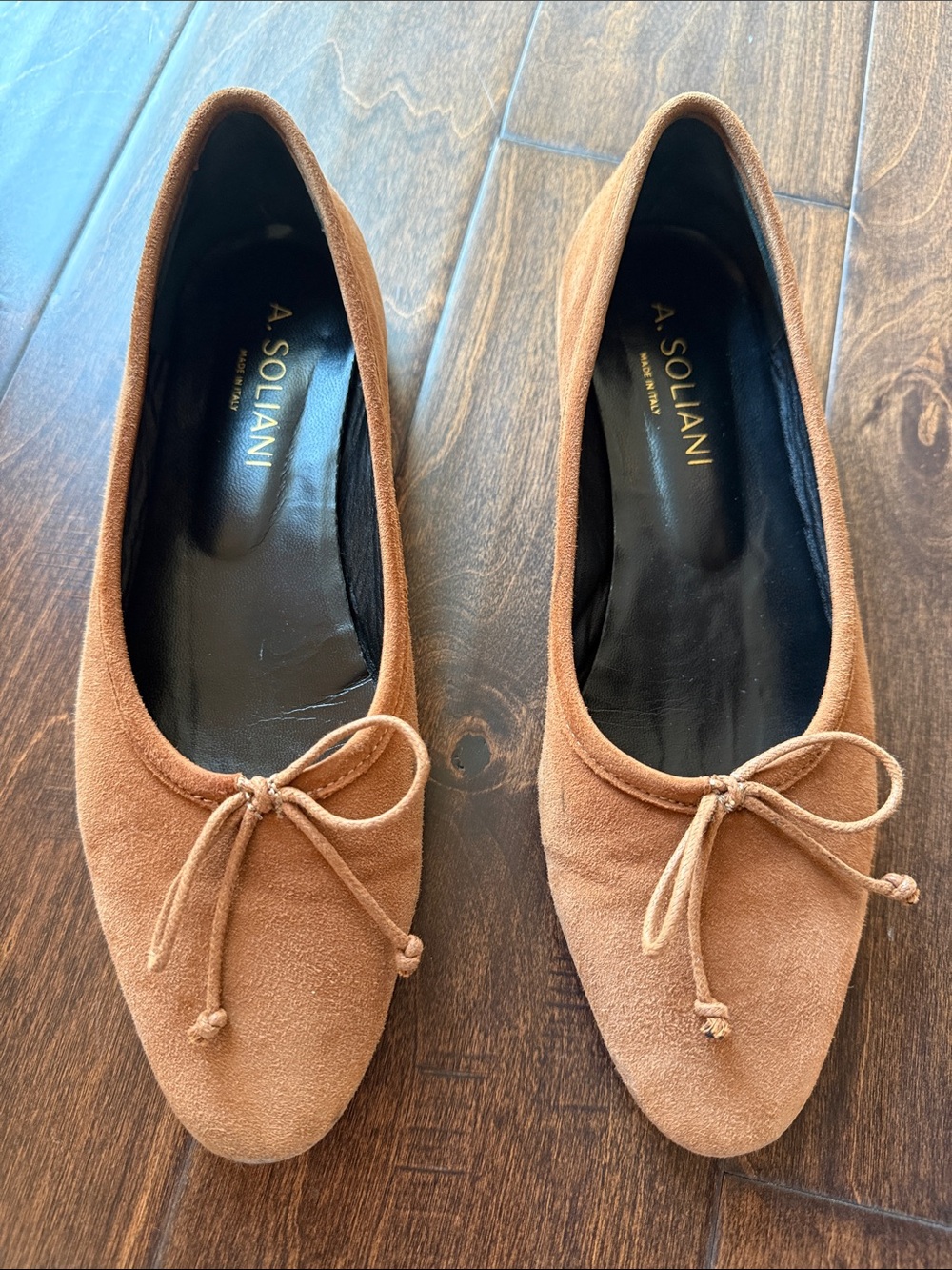 A. Soliani Tan Suede Ballet Flats